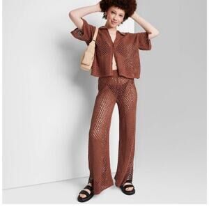 Wild Fable Dark Brown Leg Open Work Pants - Women's L New